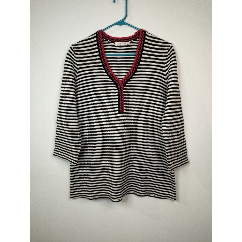 Tory Burch Sweater Women's Size S/P Striped V-neck Pullover 3/4 Sleeve Cotton - Picture 8 of 13